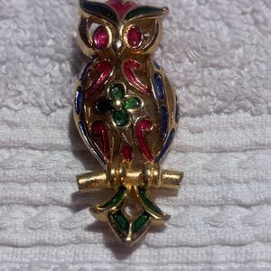 Trifari Gold and Multicolor Owl Brooch